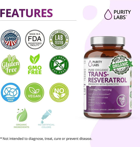 PURITY LABS - Purity Labs Pure Organic Trans-Resveratrol 90 Capsulas - The Red Vitamin MX - Suplementos Alimenticios - {{ shop.shopifyCountryName }}